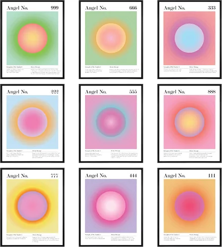 97 Decor Póster de números de ángel, póster estético de aura, póster espiritual, impresión de números de ángel degradado, imágenes de energía de