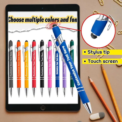 Miniatura 4 de Bolígrafos personalizados, bolígrafo grabado personalizado con punta de lápiz capacitivo, bolígrafo de tinta retráctil personalizado para escritura