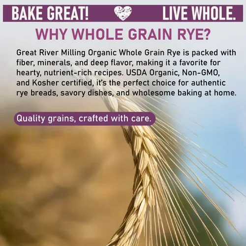 Miniatura 3 de Great River Organic Milling - Bayas orgánicas de centeno de grano entero Grano antiguo rico en fibra, rico en nutrientes, sin OMG, Kosher Ideal