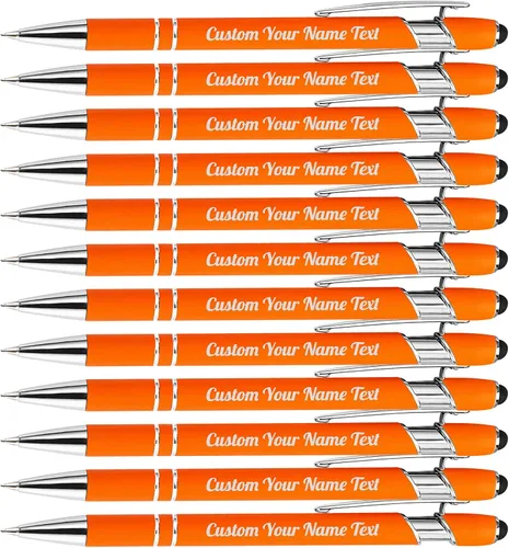 Miniatura 76 de 12 bolígrafos personalizados a granel con grabado sin nombre, bolígrafos personalizados con lápiz capacitivo, logotipo de mensaje de texto grabado