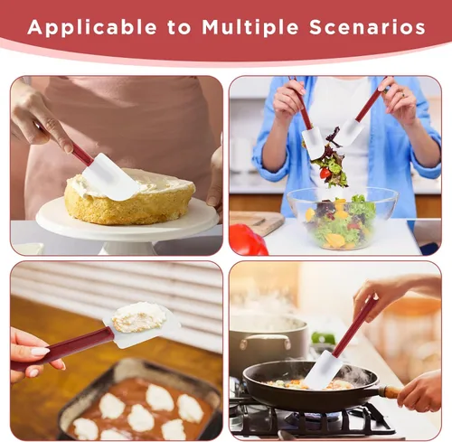 Miniatura 4 de 10 espátulas de goma de silicona, resistentes al calor, raspadores antiadherentes de 10 pulgadas para cocinar, hornear y mezclar