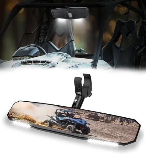 Miniatura 8 de Xprite Espejo retrovisor UTV de 13 pulgadas, espejo central SXS UTV con luces interiores, abrazadera de aluminio ajustable para montaje de 1.5 a 2