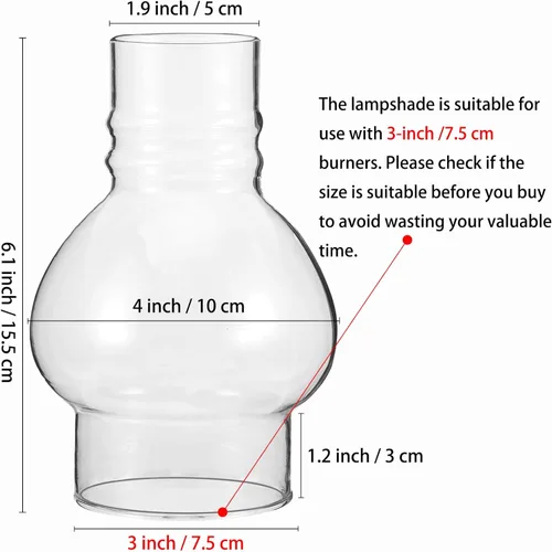 Miniatura 3 de Lámpara de aceite Chimenea Base de 3 pulgadas 6 1/4 pulgadas de altura de queroseno Lámpara de lámpara de huracán Altura Reemplazo de vidrio
