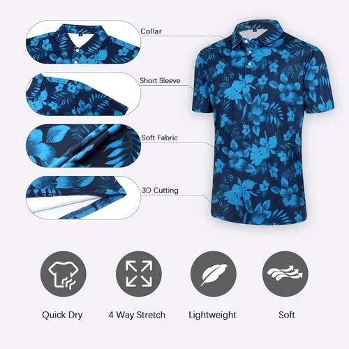 Miniatura 5 de Hawaiian Polo Shirts for Men, Quick Dry Men's Golf Shirts Short Sleeve Dry Fit Performance Golf Polo for Golf Hiking Horsing
