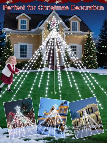 Miniatura 6 de Luces de árbol de Navidad para exteriores, 340 luces LED de decoración de Navidad con estrella superior, luz de Navidad impermeable IP67 con 16