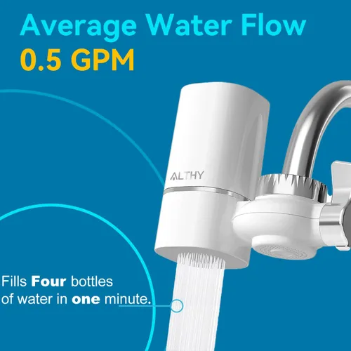 Miniatura 4 de ALTHY Filtro de agua para grifo, purificador de agua sin BPA, certificado que reduce el cloro, metales pesados y mal sabor, solo se adapta a grifo