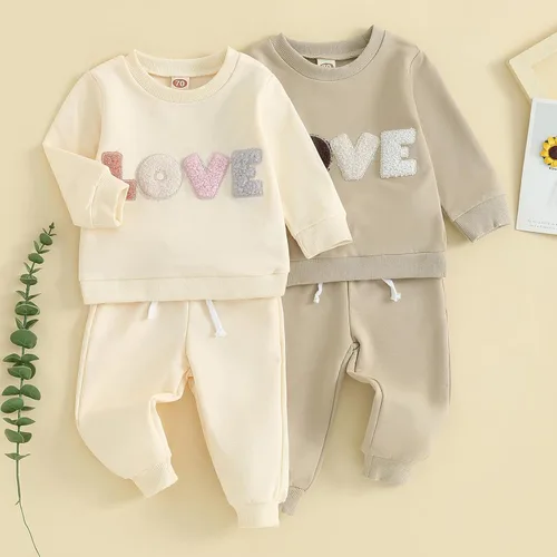 Miniatura 33 de Conjunto de 2 piezas de ropa de otoño para bebé y niña, sudadera de manga larga con cuello redondo y pantalones deportivos, conjunto de traje