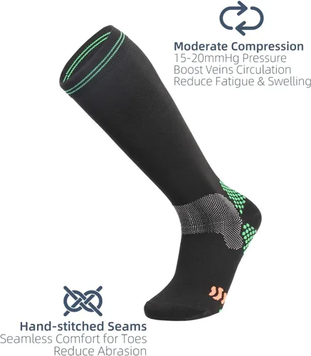 Miniatura 4 de Rolxmed Calcetines deportivos de compresión para correr, fútbol, béisbol, para jóvenes, mujeres y hombres, 15-20 mmHg, ajuste delgado (1 par3 pares)