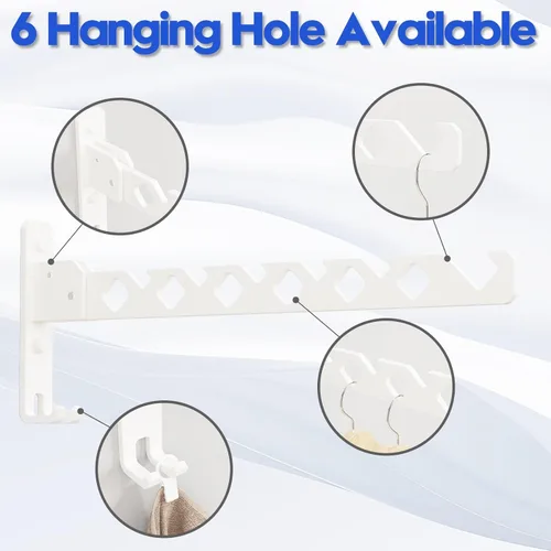 Miniatura 8 de Estante de secado de ropa para montaje en la pared, gancho de pared para lavandería, colgador de ropa plegable, estante de pared para interiores