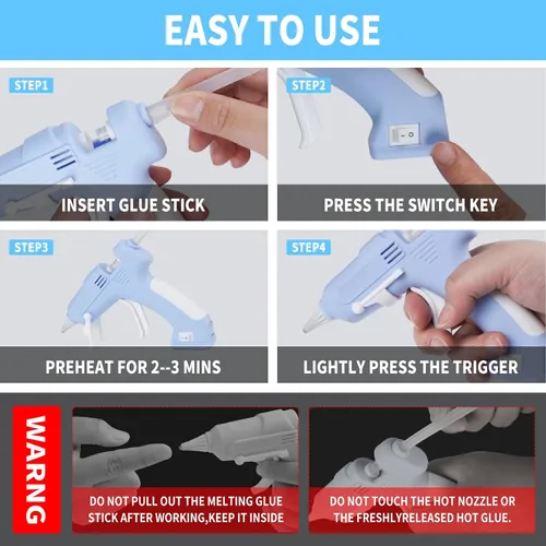 Miniatura 6 de Pistola de pegamento caliente inalámbrica, kit de pistola de pegamento de precalentamiento rápido recargable con 20 barras de pegamento blanco