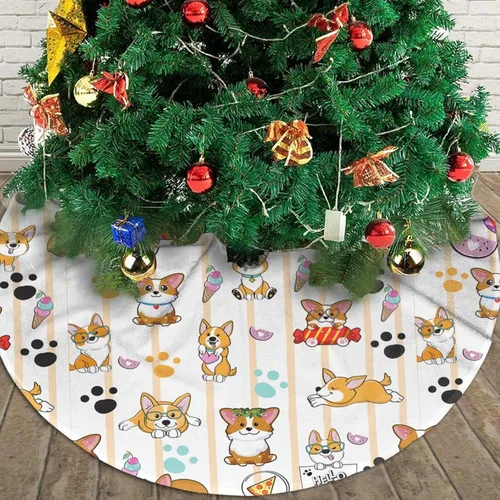 Miniatura 3 de Falda de árbol de Navidad, adornos rojos para árbol de Navidad de felpa suave blanca con patrón nevado para decoraciones de fiesta de vacaciones, 36