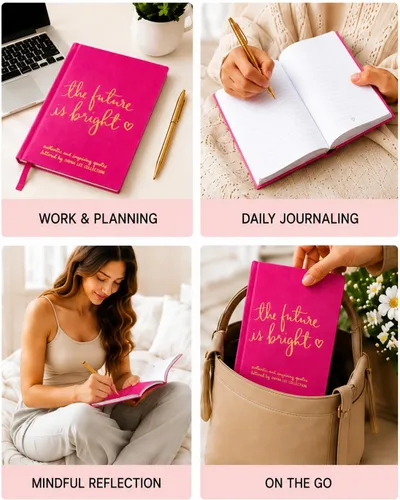 Miniatura 3 de WORLD TRAVELER Cuaderno inspirador de tapa dura, diario de citas para mujer, cuaderno plano de piel sintética "The Future is Bright", colección