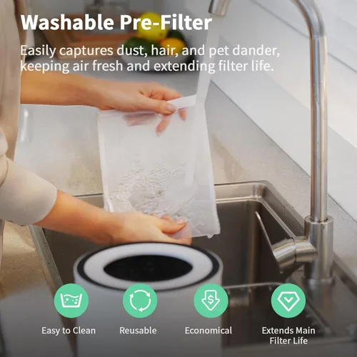 Miniatura 4 de Afloia Purificador de aire para el hogar, filtro lavable 4 en 1 para alergias, cubre hasta 1076 pies cuadrados, funcionamiento silencioso, apagado