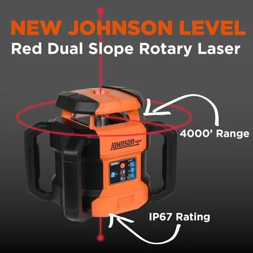 Miniatura 2 de Johnson Level & Tool JRT300-RDHV-K Kit de láser rotativo autonivelante rojo de doble pendiente, rango de 4,000 pies, estuche de transporte