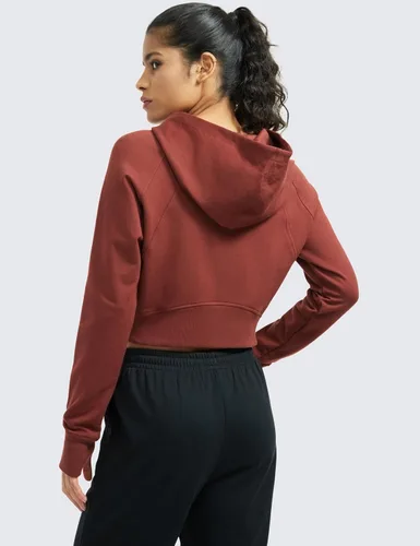 Miniatura 2 de CRZ YOGA Sudadera corta con capucha de forro polar con cremallera para mujer, para entrenamiento, atlética, casual, manga larga, con agujeros