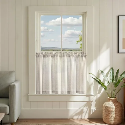 Miniatura 63 de jinchan - Cortinas de lino a rayas para cocina de 20 pulgadas de largo, cortinas de varios niveles, estilo granja moderna de café, tratamientos