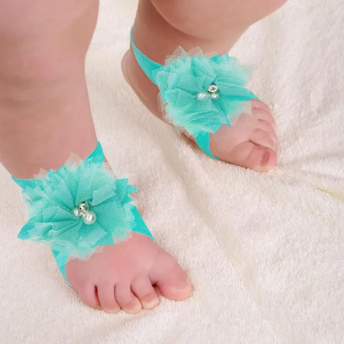 Miniatura 4 de Eforcase 12 pares de sandalias descalzas para bebé y niña, sandalias descalzas de flores para bebés recién nacidos, niñas pequeñas