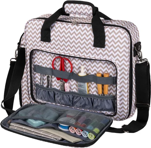 Miniatura 11 de BAGLHER Bolsa Organizadora de Punto de Cruz y Bordado - Gran Almacenamiento Portátil para Proyectos con 3 Compartimentos, Estuche de Transporte