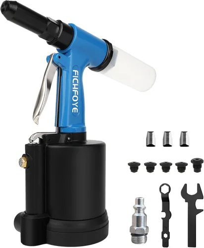 Miniatura 9 de Pistola de remache neumática resistente, 3500 lbf Rivet Gun Set- 3/32", 1/8", 5/32", 3/16" con NPT 1/4 pulgadas para industrias automotriz, Azul