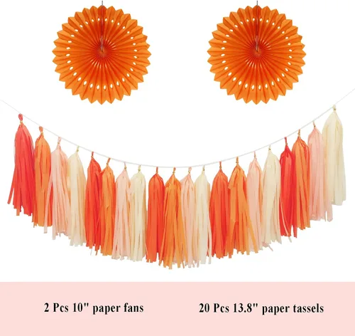 Miniatura 3 de Envibe Decoraciones de fiesta naranja – Pompones de papel de seda para novia, bebé, bodas y fiestas de cumpleaños – 34 piezas de decoración de boda