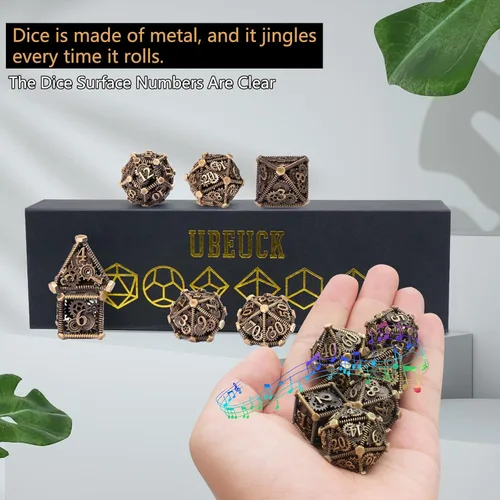 Miniatura 6 de DND - Juego de dados de metal, UBEUCK 7 piezas de dados de metal DND para cajas de juegos de mesa de Calabozos y Dragones