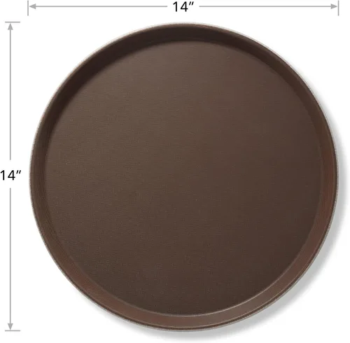 Miniatura 5 de Jubilee Bandejas redondas de 14 pulgadas para servicio de restaurante (juego de 2), color marrón, bandeja antideslizante certificada NSF