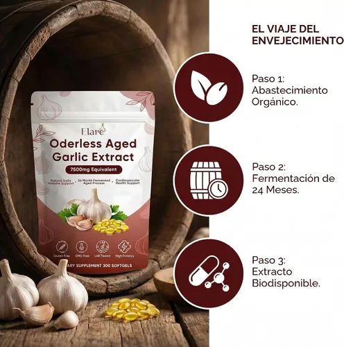 Miniatura 6 de Elare Extracto de ajo añejo: 300 cápsulas blandas, suplemento de ajo inodoro, 2 años de maduración, apoya la salud del corazón, el sistema