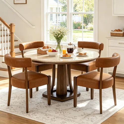Miniatura 11 de RNKSFX Juego de 2 sillas de comedor modernas de piel sintética tapizadas para cocina y comedor, sillas modernas de madera de mediados de siglo, Beige