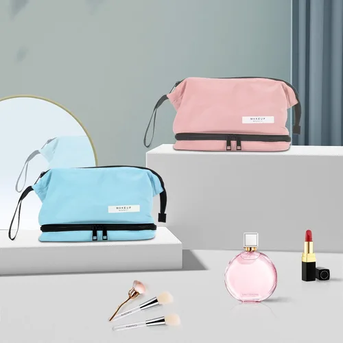 Miniatura 7 de Bolsa de maquillaje de doble capa, bolsa de cosméticos de gran capacidad, bolsas organizadoras de maquillaje de viaje, bolsa de aseo portátil