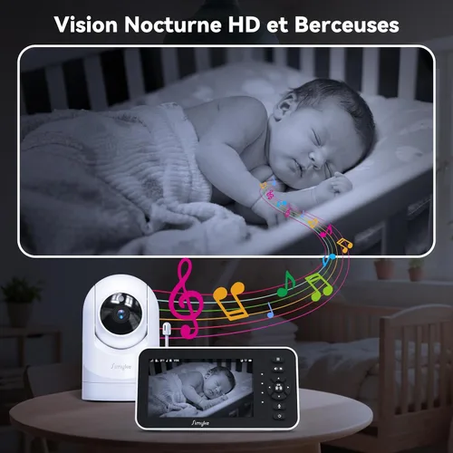 Miniatura 8 de Simyke Monitor de video para bebé con cámara y audio, pantalla de 5 pulgadas, 720P, sin WiFi o modo de aplicación gratuita, zoom panorámico