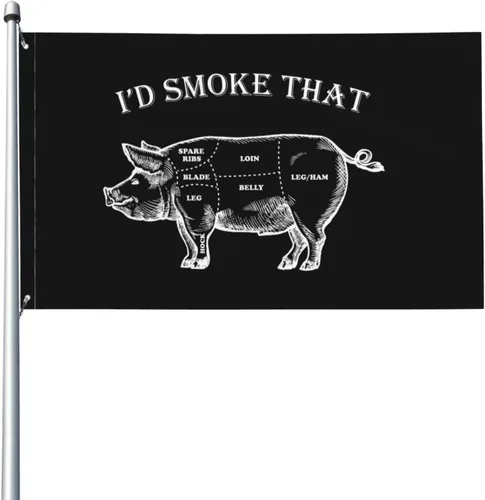 Miniatura 8 de Bandera de barbacoa divertida con texto en inglés "I'd Smoke That Pig" de 3 x 5 pies, colores vivos y resistentes a la decoloración UV, banderas