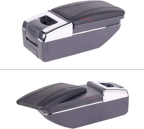 Miniatura 3 de YJYWZH Caja de apoyabrazos para Renault Sandero 2010-2015 consola central caja de almacenamiento con portavasos cenicero cuero negro apoyabrazos