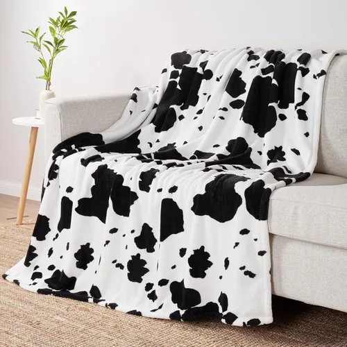 Miniatura 19 de Cozy Bliss Manta mullida con estampado de vaca para sofá, manta gruesa, suave y cálida de forro polar que no desprende para decoración occidental