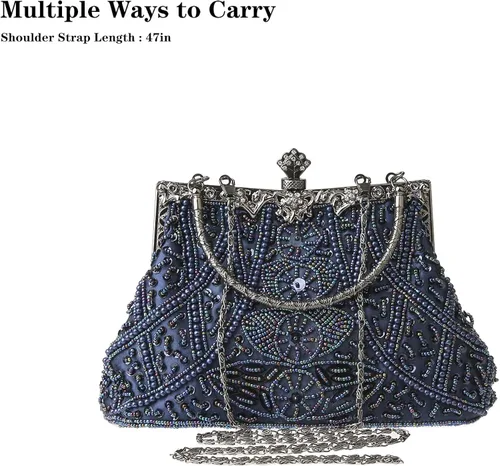 Miniatura 4 de DA BODAN Bolso de noche para mujer, estilo vintage, con cuentas y lentejuelas y perlas, bolso de hombro para boda, novia, fiesta de graduación