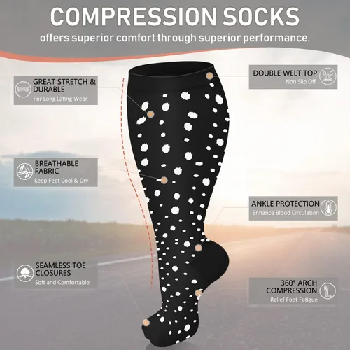 Miniatura 4 de Diu Life 3 pares de calcetines de compresión de talla grande para mujeres y hombres, pantorrilla ancha, soporte extra alto hasta la rodilla