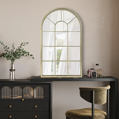 Miniatura 11 de HQiJun Espejo de Pared Ventana Espejos Decorativos Arqueados Estilo Granja para Sala de Estar Dormitorio Entrada Baño Tocador (Negro, 47" x 17" x 1")