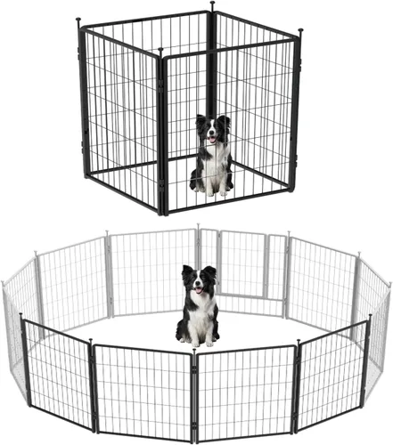 Miniatura 16 de Corralito para perros de 36 pulgadas, 8 paneles para uso en interiores y exteriores, valla de metal resistente para mascotas con estacas