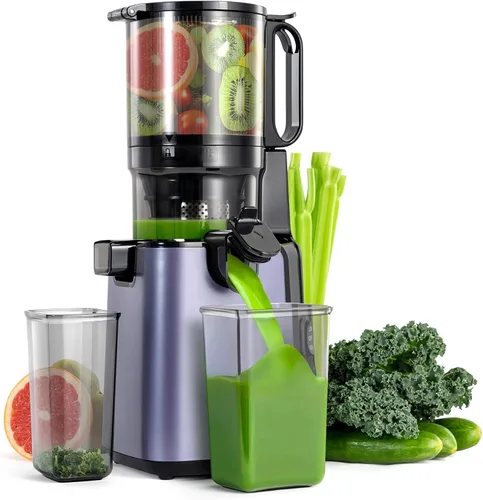 Ventray Máquina exprimidora, exprimidor de prensa en frío con canal de alimentación extra grande de 5.1 pulgadas para verduras y frutas enteras, 250