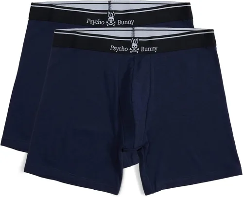 Psycho Bunny Paquete de 2 calzoncillos tipo bóxer color azul marino, talla S, marino