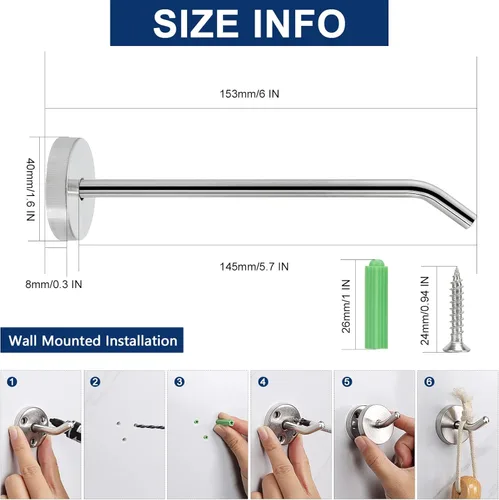 Miniatura 2 de NearMoon Ganchos para colgar abrigos, ganchos de montaje en pared para colgar sombrero, bata Hurse, perchas de acero inoxidable 304 resistentes