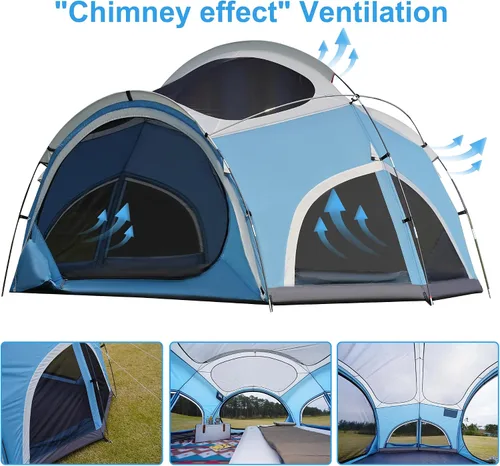 Miniatura 7 de Vidalido Tienda de campaña para 3 a 4 personas con 2 puertas de malla grandes, 4 ventanas de malla, tienda familiar de doble capa, impermeable