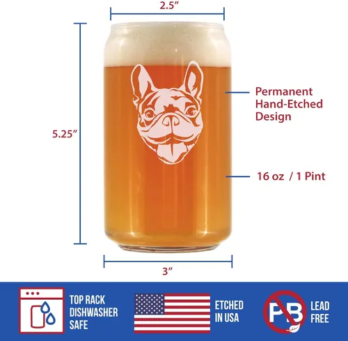 Miniatura 4 de Happy Frenchie - Vaso de cerveza – Decoración divertida y única con temática de perro bulldog francés y regalos para hombres y mujeres, 16 onzas