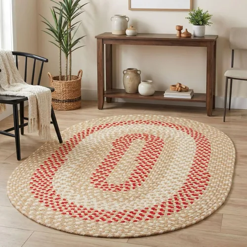 Miniatura 78 de Super Area Rugs Alfombra trenzada azul de 7 x 9 pulgadas, alfombra tejida ovalada para sala de estar, alfombra trenzada de granja, alfombra