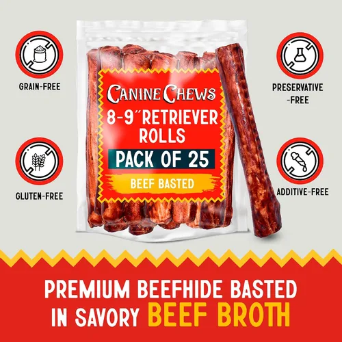 Miniatura 2 de Canine Chews 8-9" Rollos de Cuero Crudo Asados de Ternera, Huesos de Cuero Crudo para Perros Grandes, Huesos para Perros de Razas Grandes