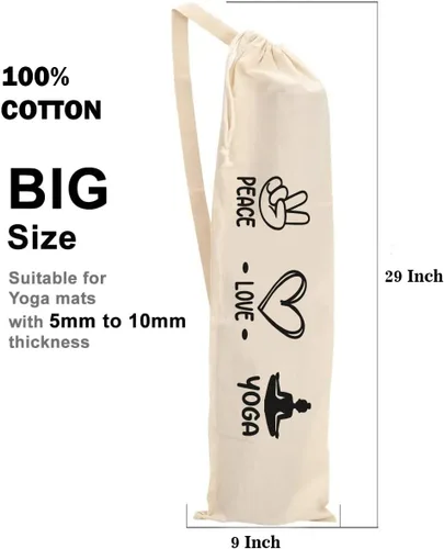Miniatura 3 de Mayatra's Organic Large Yoga Mat Tote Bag Cover -100% Cotton Lightweight,Washable Yoga Dust Bag With Adjustable Strap Unisex, Peace
