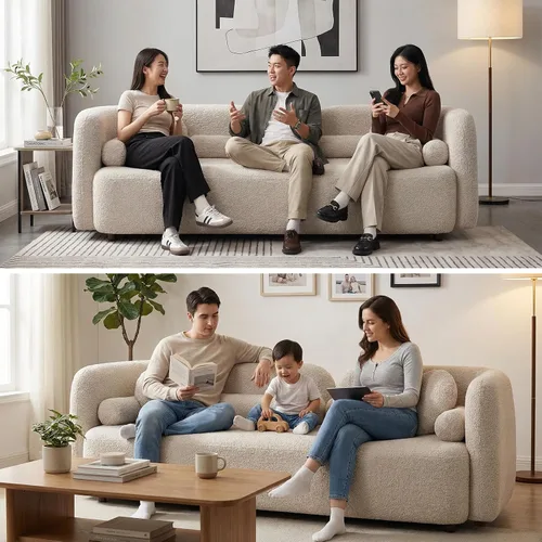 Miniatura 8 de Sofá curvado compacto de 69 pulgadas para espacios pequeños y apartamentos, sofá boucle de estilo japonés, sofá minimalista de 2 plazas con marco
