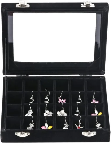 Miniatura 2 de 24 rejillas de terciopelo anillo de cristal pendientes caja de joyería organizador de pendientes soporte de almacenamiento vitrina