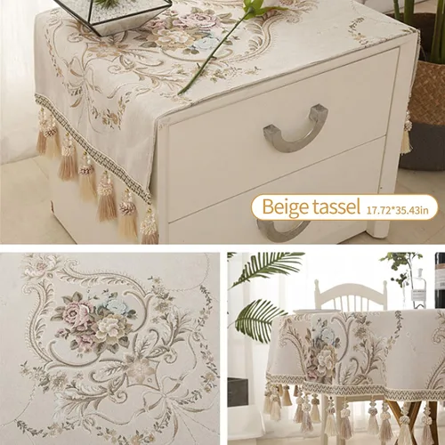 Miniatura 2 de Mantel de noche de estilo europeo, de jacquard, para tocadores y mesas auxiliares (color beige, borla)