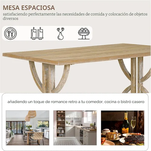 Miniatura 6 de Merax - Juego de 6 mesas de comedor de madera maciza para 6, mesa de cocina rectangular de granja con 5 sillas tapizadas y 1 banco, juego de comedor