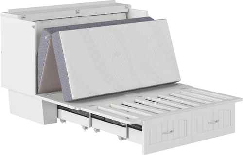 Miniatura 15 de AFI, Nantucket - Cómoda de cama Murphy de tamaño matrimonial con colchón, cajón de almacenamiento y cargador USB integrado, color blanco